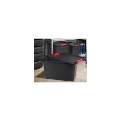 Boîte de rangement plate noire résistante 33 litres - Rouge