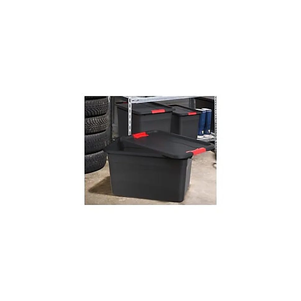 Boîte de rangement plate noire résistante 33 litres - Rouge
