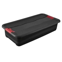 Boîte de rangement plate noire résistante 33 litres - Rouge