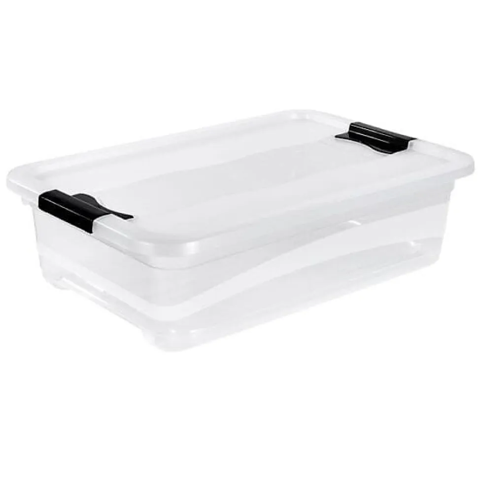 Boîte de rangement plate transparente 28 litres - Blanc