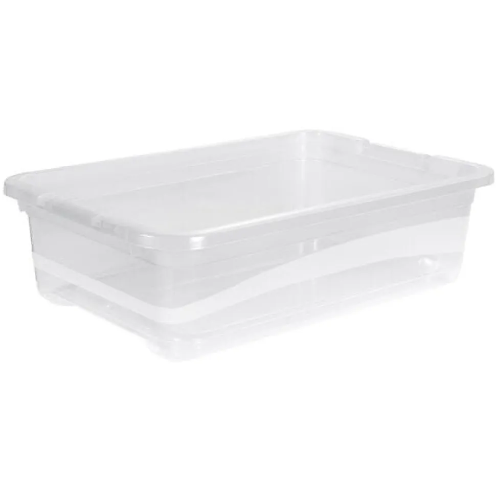 Boîte de rangement plate transparente 28 litres - Blanc