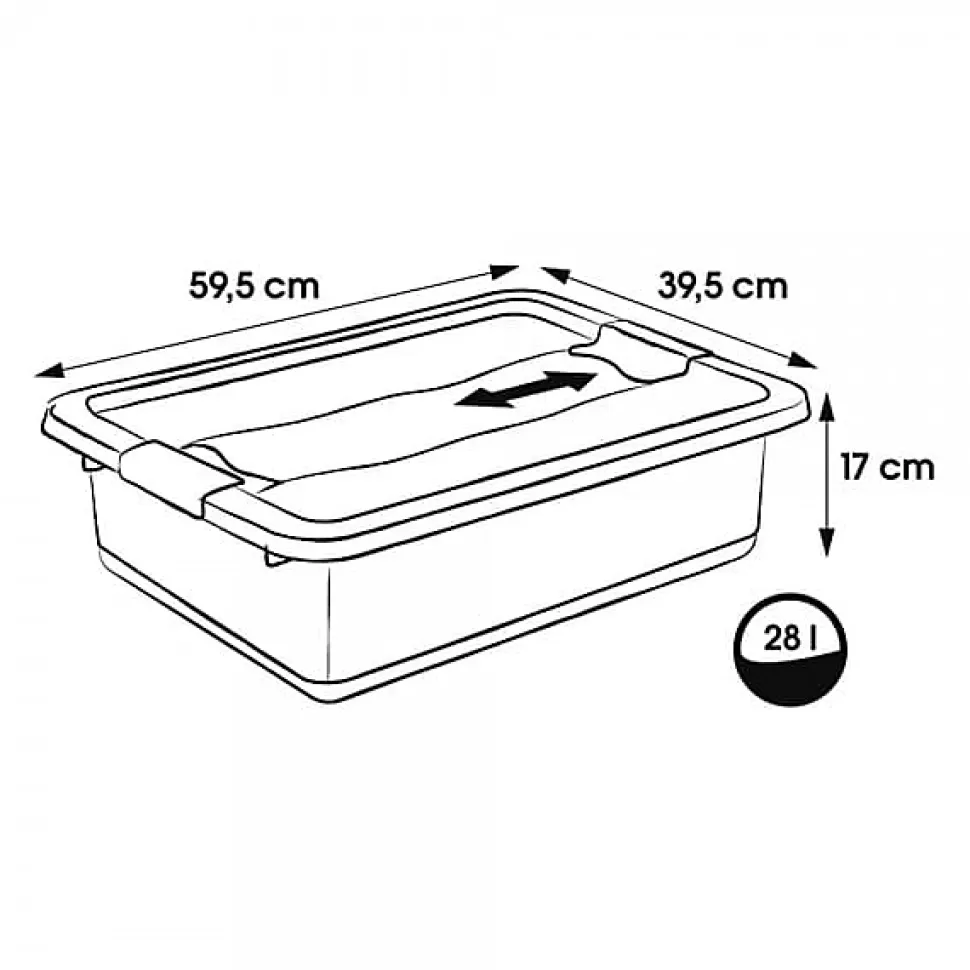 Boîte de rangement plate transparente 28 litres - Gris