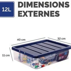 Boîte de rangement transparente empilable plate 12 litres