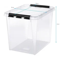Boîte de rangement transparente 52 litres - Clips Blancs