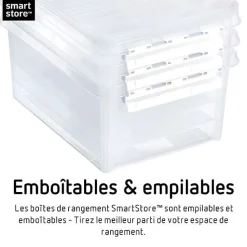 Boîte de rangement transparente 52 litres - Clips Blancs