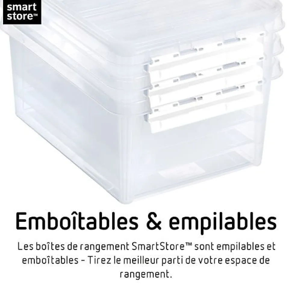 Boîte empilable 21 litres avec couvercle - Clips Blancs