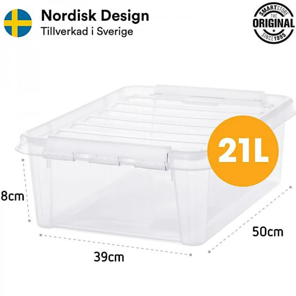 Boîte empilable 21 litres avec couvercle - Clips Blancs