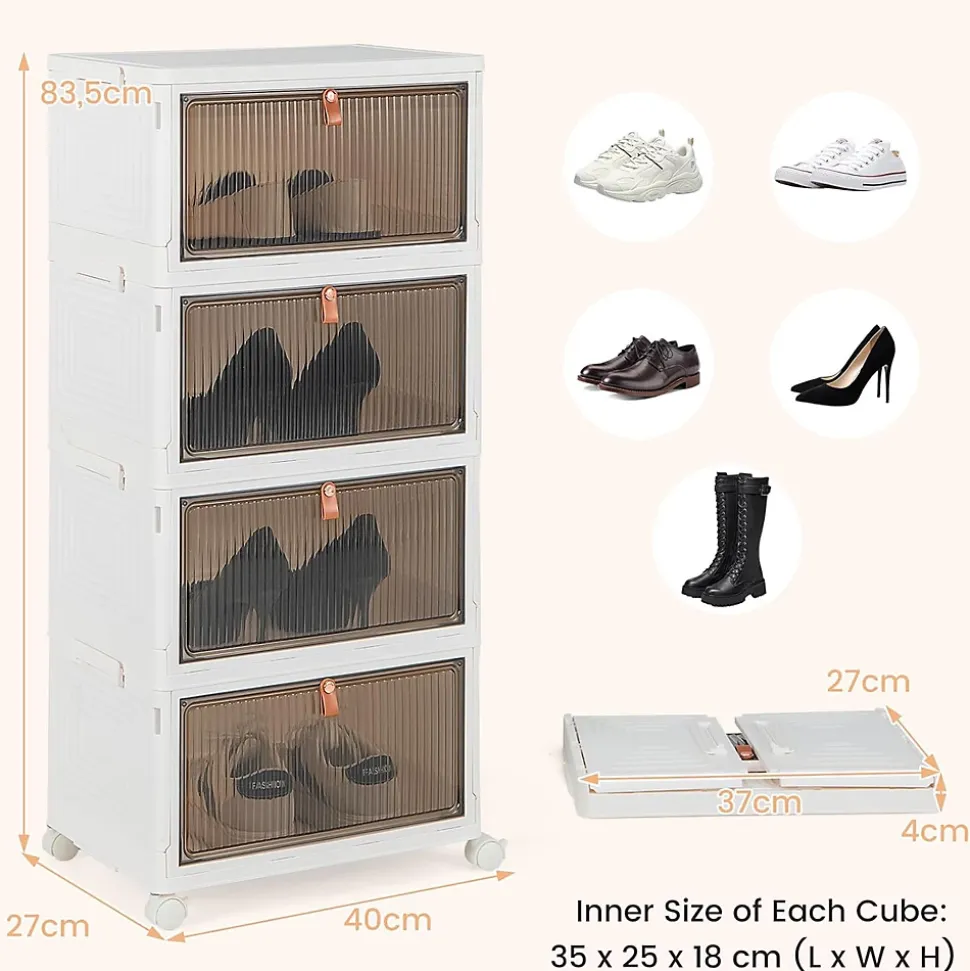 Boîtes de Rangement Empilables Mobile Lot de 4 Bacs avec Couvercle Portes Magnétiques Double Ouverture