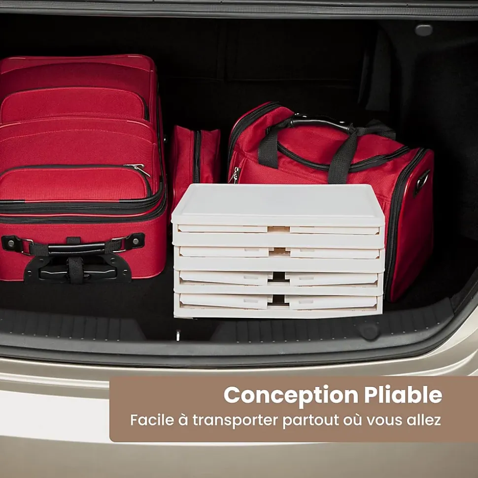 Boîtes de Rangement Empilables Mobile Lot de 4 Bacs avec Couvercle Portes Magnétiques Double Ouverture
