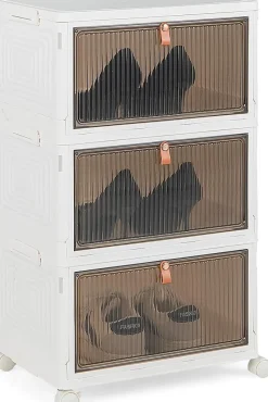 Boîtes de Rangement Empilables Mobile Lot de 3 Bacs avec Couvercle Portes Magnétiques Double Ouverture