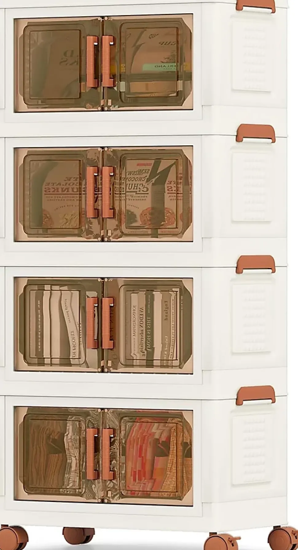 Boîtes de Rangement en Plastique, 208L avec Couvercles, Roues, Portes Avant, Poignées, pour Maison, Bureau (62.5(L),4 Niveaux)