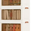 Boîtes de Rangement en Plastique,156L avec Couvercles, Roues, Portes Avant, Poignées, pour Maison, Bureau (62.5(L),3 Niveaux)