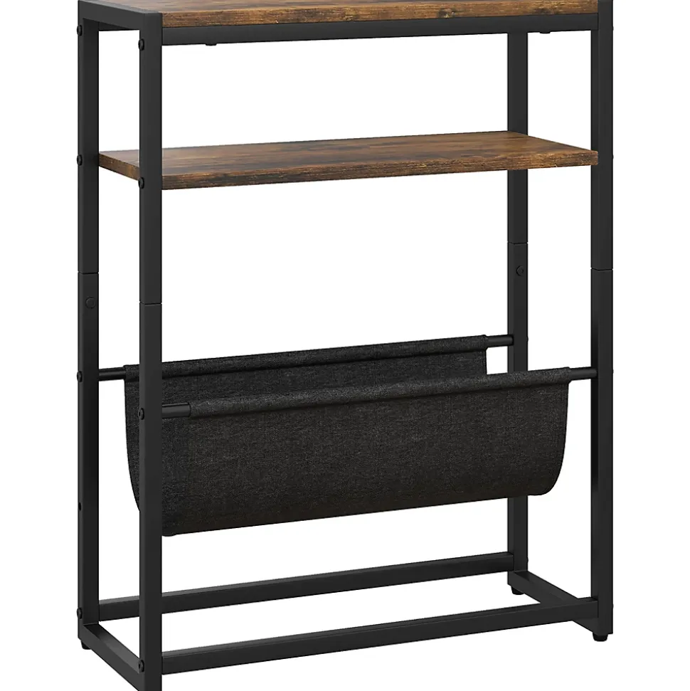 Bout de canapé table d'appoint design industriel - étagère, porte-revues - acier noir effet bois