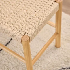 Bout de lit en bois et assise tressée L80 - THEO