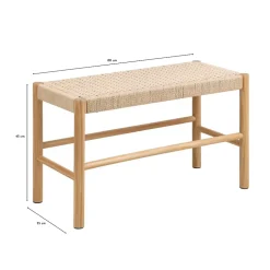 Bout de lit en bois et assise tressée L80 - THEO