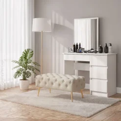 Bout de lit en velours capitonné 80 cm MADRID Beige