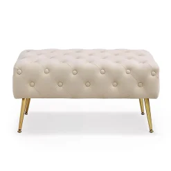 Bout de lit en velours capitonné 80 cm MADRID Beige