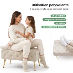 Bout de lit en velours capitonné 80 cm MADRID Beige