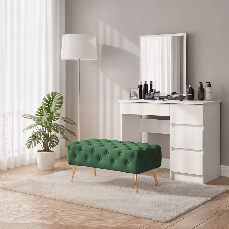 Bout de lit en velours capitonné 80 cm MADRID Vert Bouteille