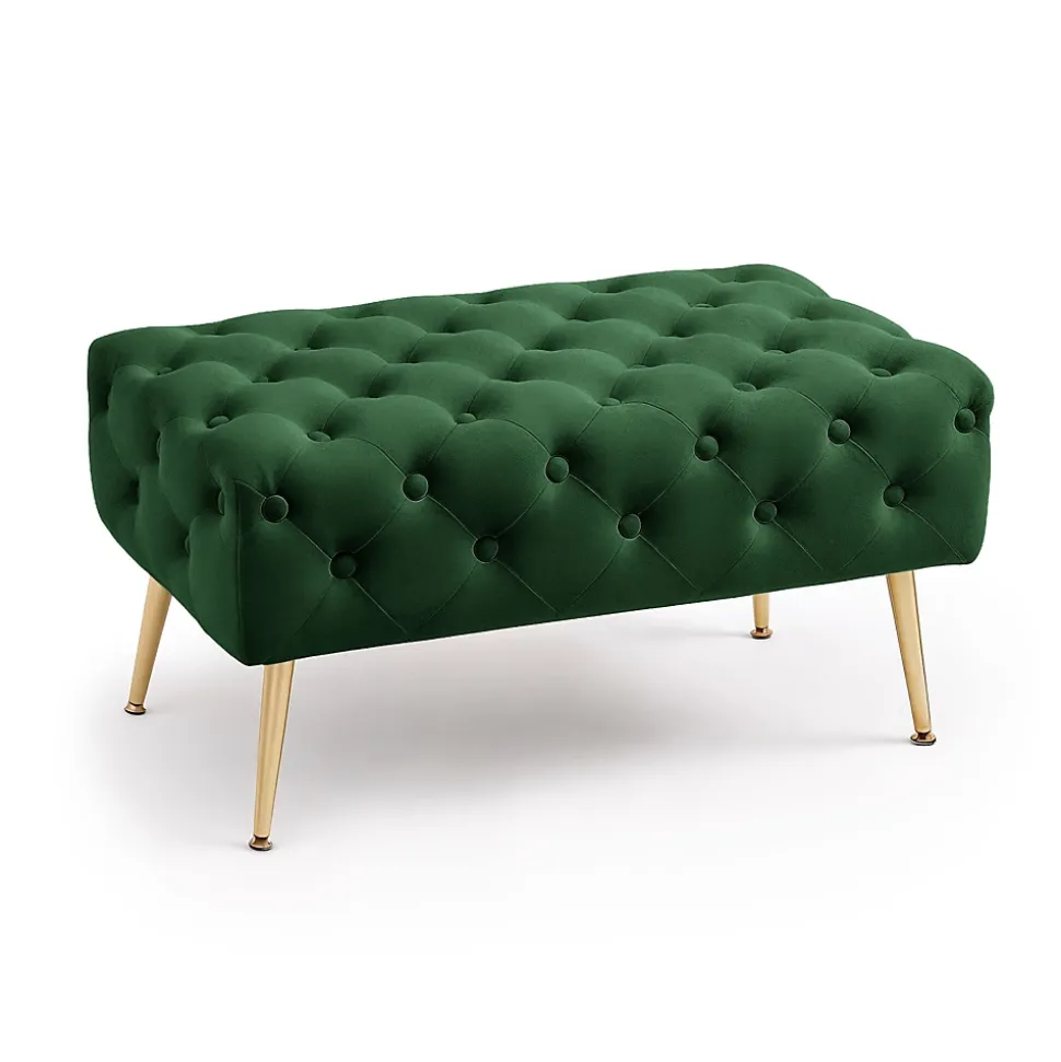 Bout de lit en velours capitonné 80 cm MADRID Vert Bouteille
