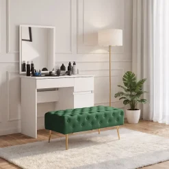 Bout de lit en velours capitonné MONACO 100 cm Vert Bouteille