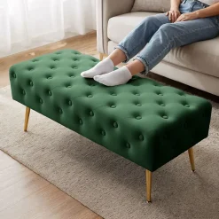 Bout de lit en velours capitonné MONACO 100 cm Vert Bouteille