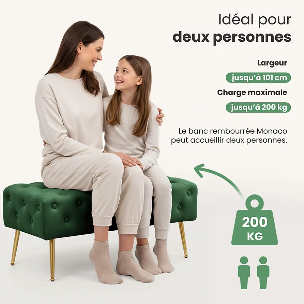Bout de lit en velours capitonné MONACO 100 cm Vert Bouteille