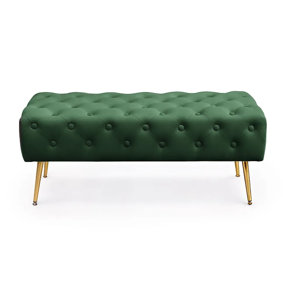 Bout de lit en velours capitonné MONACO 100 cm Vert Bouteille