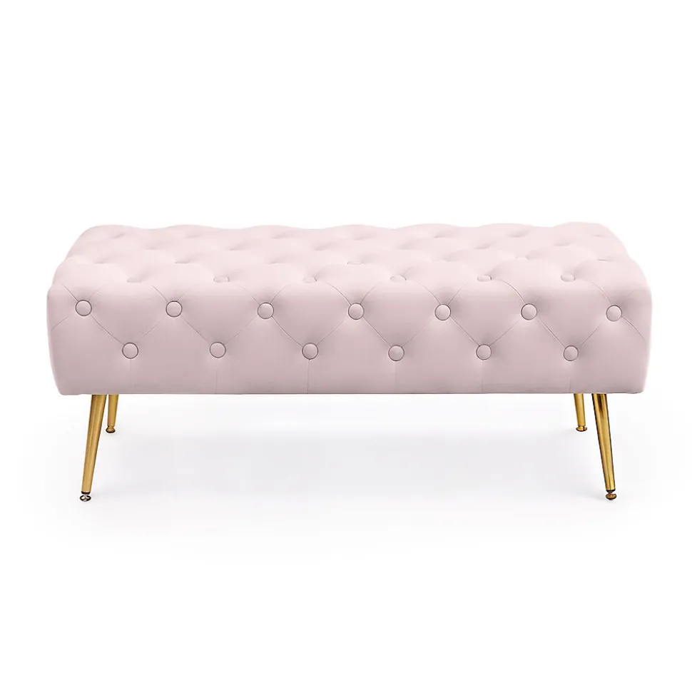 Bout de lit en velours capitonné 100 cm MONACO Rose Poudré