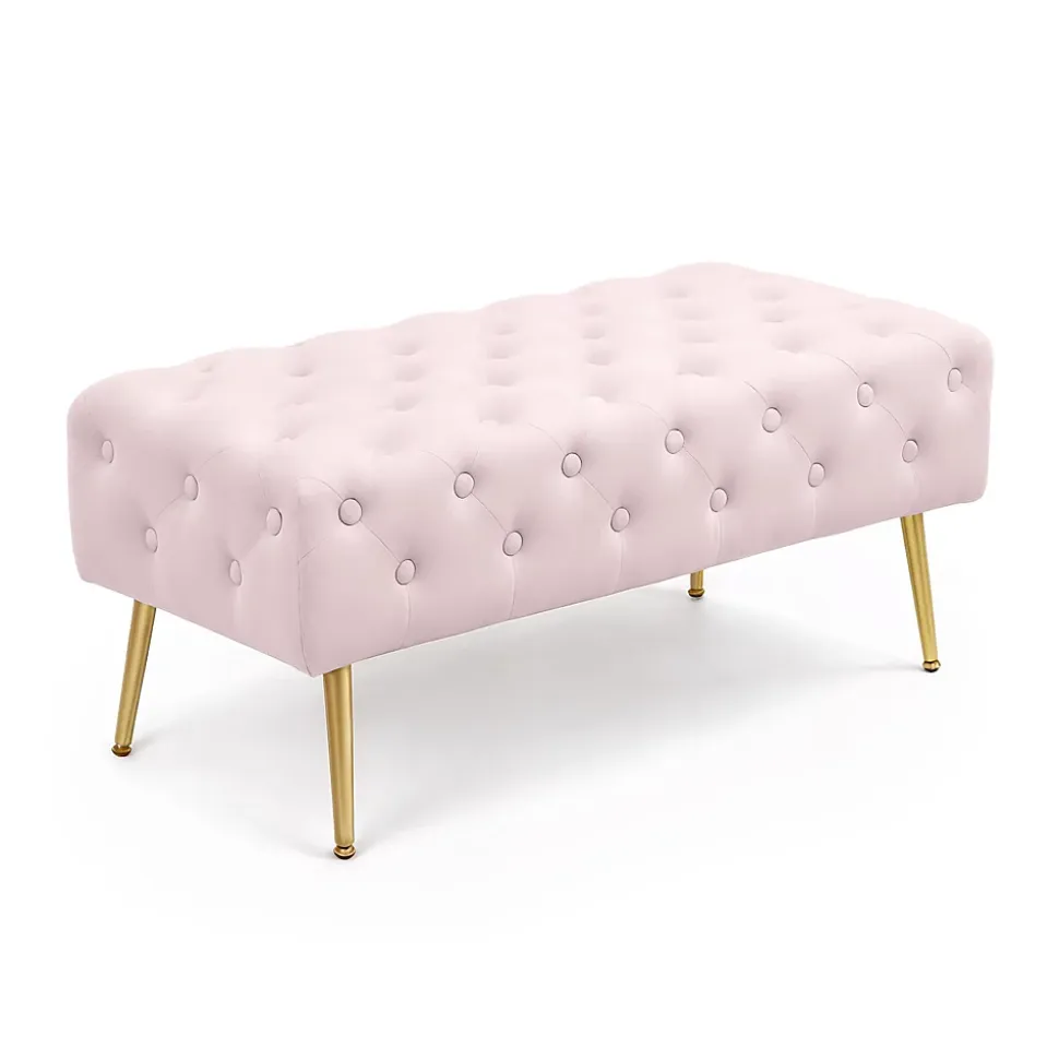 Bout de lit en velours capitonné 100 cm MONACO Rose Poudré