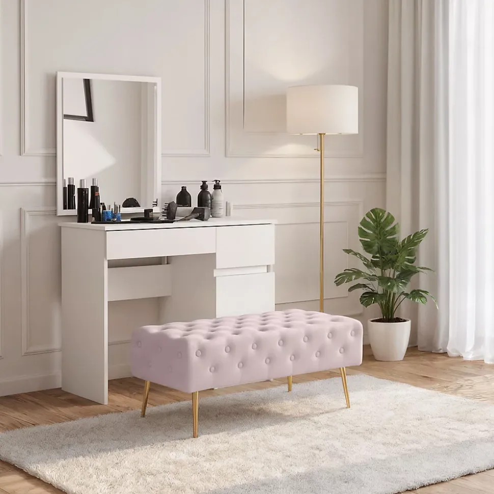 Bout de lit en velours capitonné 100 cm MONACO Rose Poudré