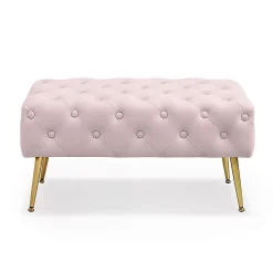 Bout de lit en velours capitonné 80 cm MADRID Rose Poudré