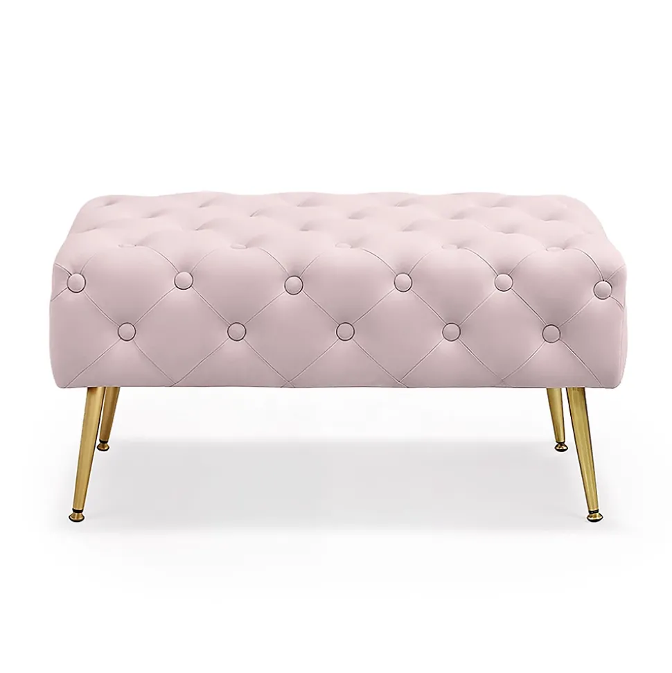 Bout de lit en velours capitonné 80 cm MADRID Rose Poudré