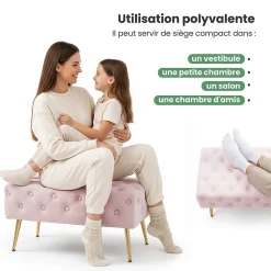 Bout de lit en velours capitonné 80 cm MADRID Rose Poudré