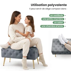 Bout de lit en velours capitonné 80 cm MADRID Gris Foncé