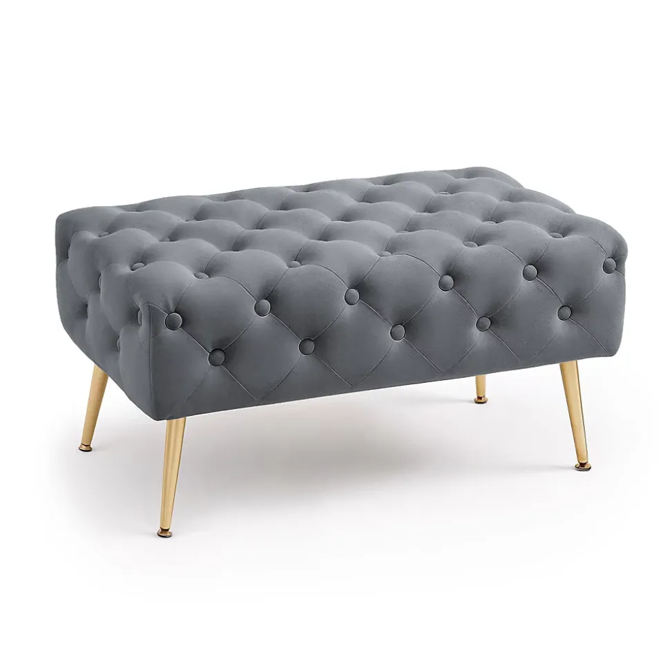 Bout de lit en velours capitonné 80 cm MADRID Gris Foncé