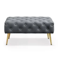 Bout de lit en velours capitonné 80 cm MADRID Gris Foncé