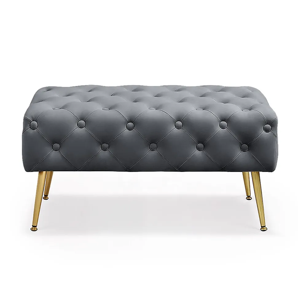 Bout de lit en velours capitonné 80 cm MADRID Gris Foncé