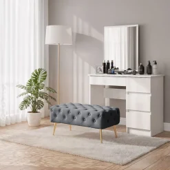 Bout de lit en velours capitonné 80 cm MADRID Gris Foncé