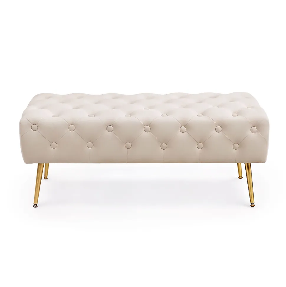 Bout de lit en velours capitonné MONACO 100 cm Beige