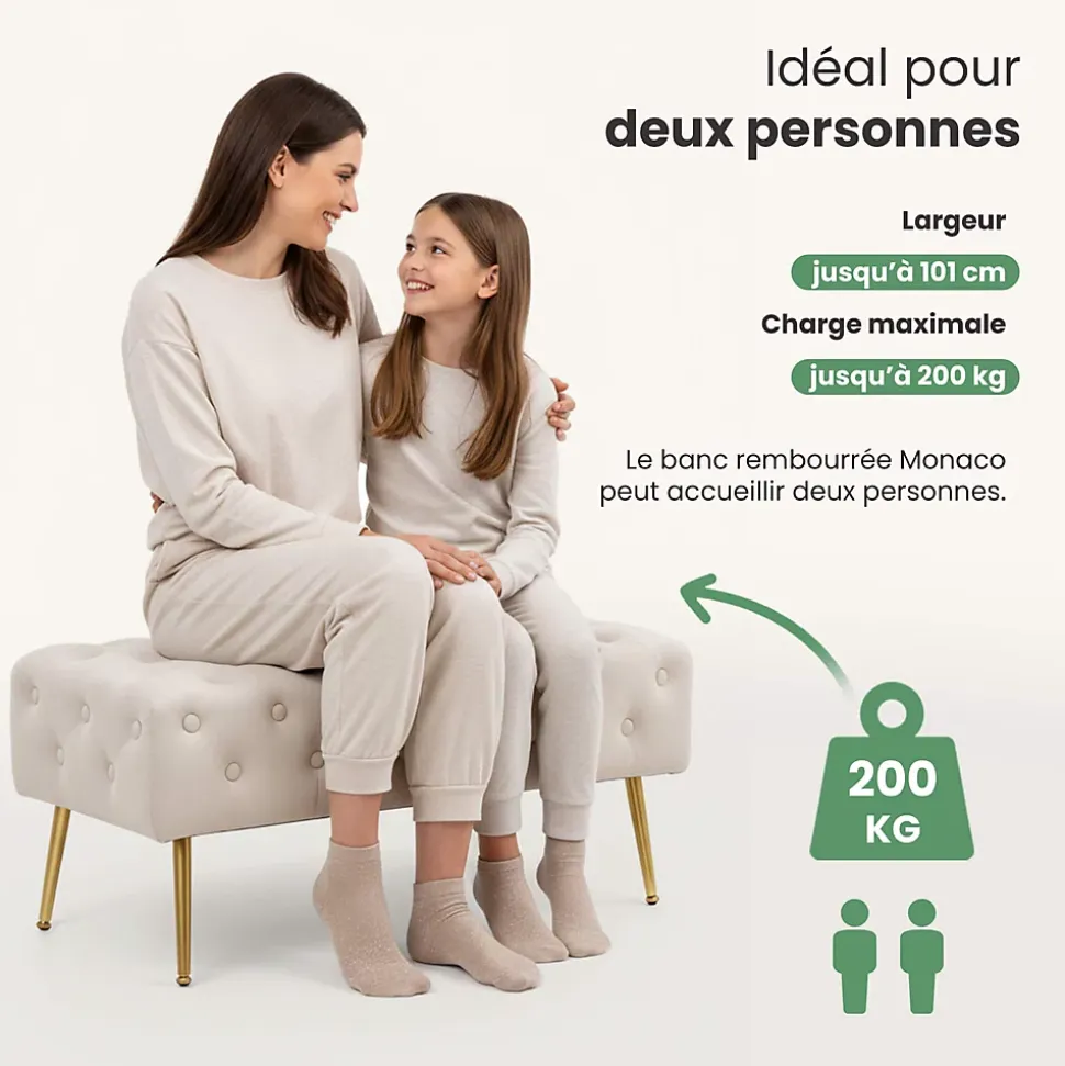 Bout de lit en velours capitonné MONACO 100 cm Beige