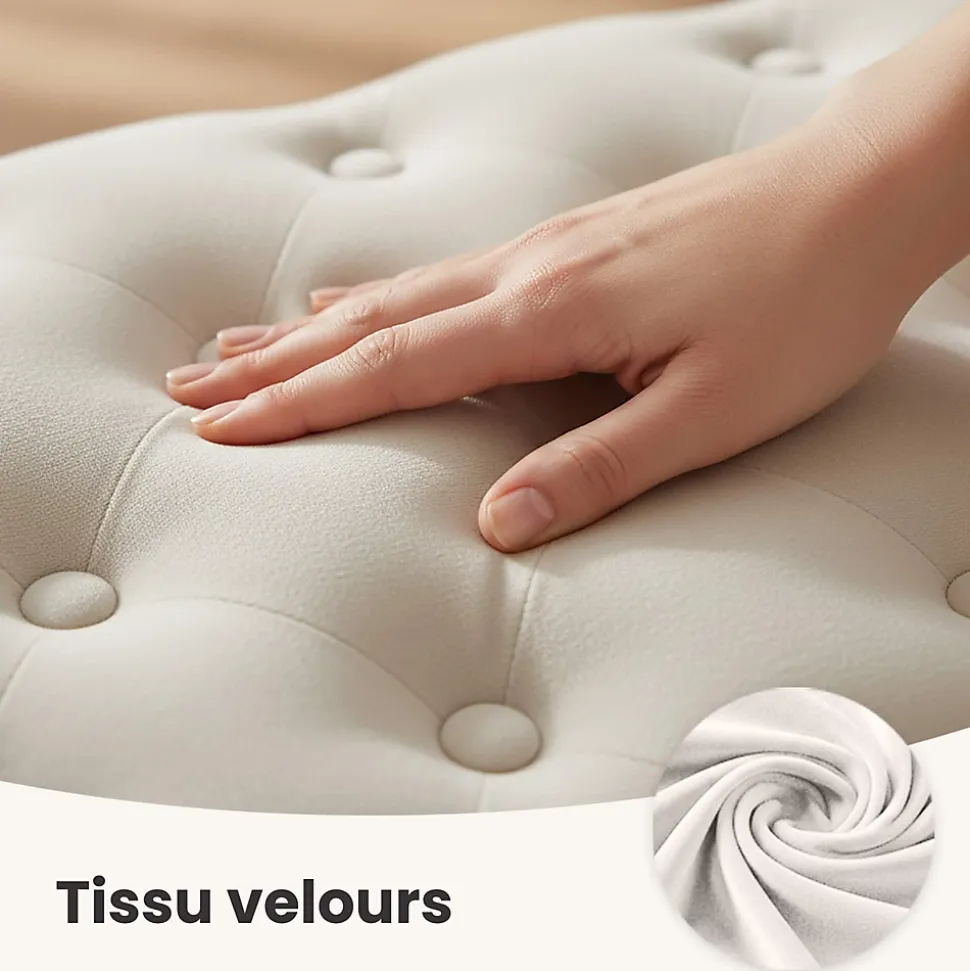 Bout de lit en velours capitonné MONACO 100 cm Beige