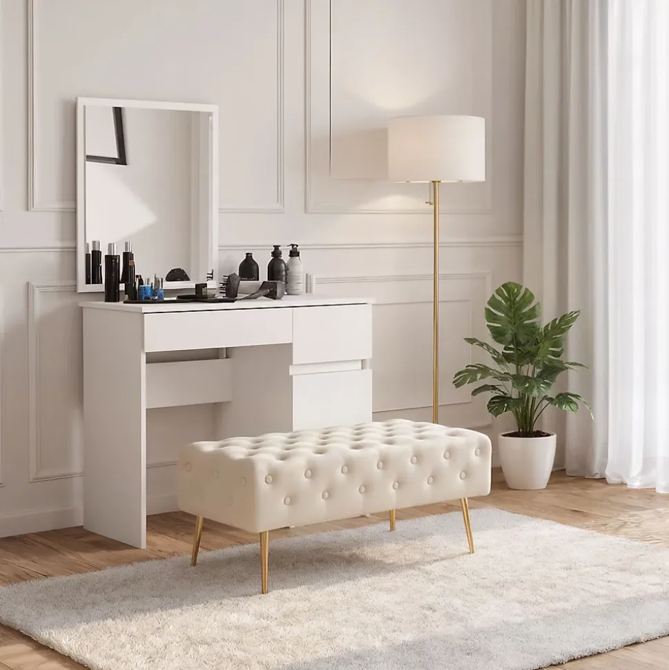 Bout de lit en velours capitonné MONACO 100 cm Beige