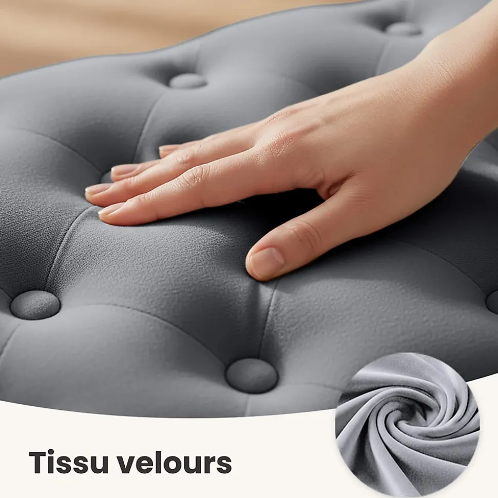 Bout de lit en velours capitonné 100 cm MONACO Gris Foncé