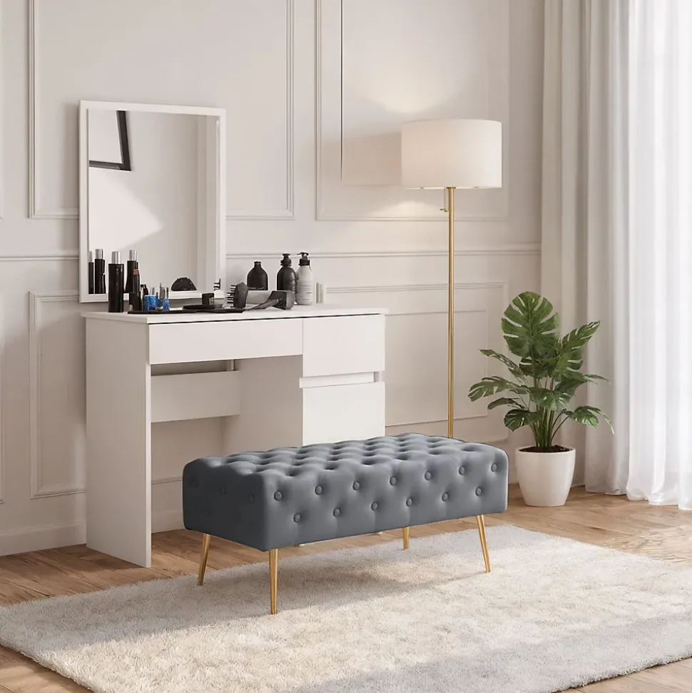 Bout de lit en velours capitonné 100 cm MONACO Gris Foncé