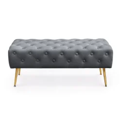Bout de lit en velours capitonné 100 cm MONACO Gris Foncé