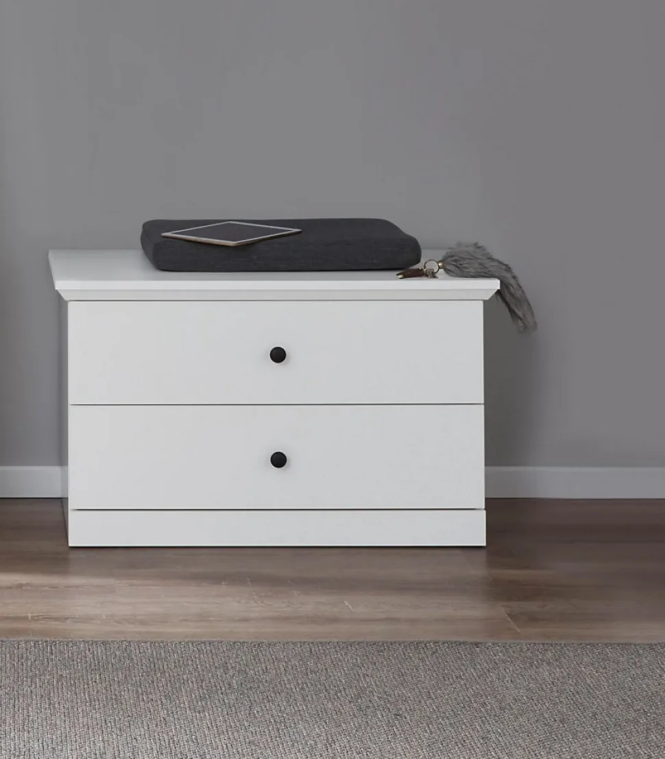 BRANDSTONE BAXTER - Meuble chambre. Commode 2 tiroirs mélaminé blanc. L - H - P : 81 /49 / 41 cm.