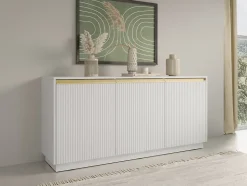 Buffet : 3 Portes, 6 Étagères, Blanc Mat, 153,4 Cm X 71,6 Cm X 39 Cm