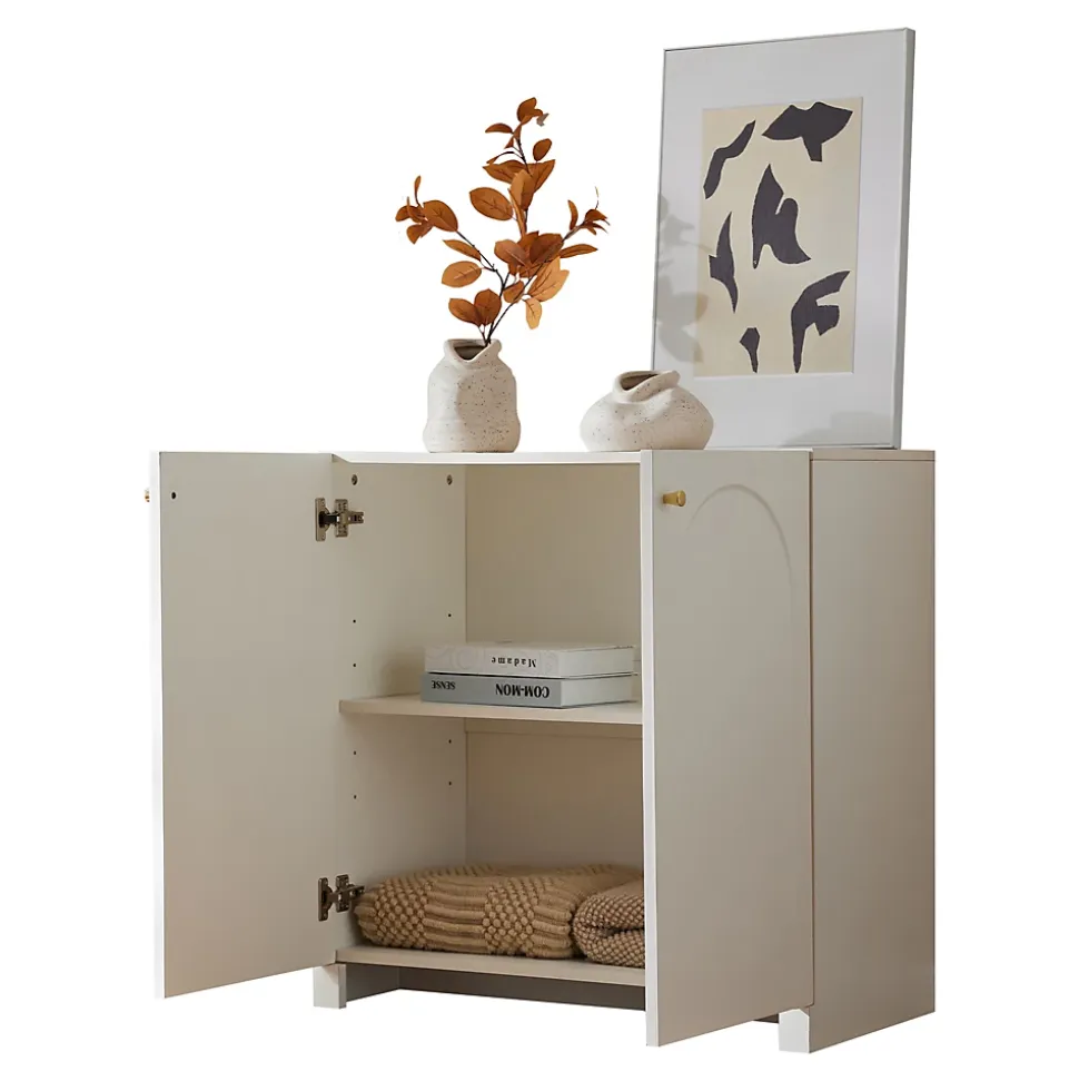 Buffet - Bahut Moderne avec 2 Portes et Tiroirs, Meuble de Rangement Vertical pour Salon, Cuisine ou entrée - Crème - 80x40x80 cm