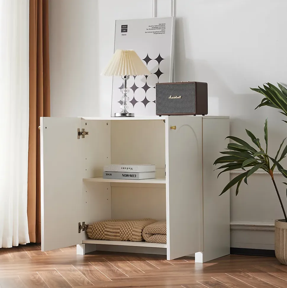 Buffet - Bahut Moderne avec 2 Portes et Tiroirs, Meuble de Rangement Vertical pour Salon, Cuisine ou entrée - Crème - 80x40x80 cm
